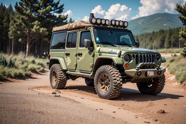 Foto speciale troepen militaire jeep off-road voertuig met hoge prestaties en hoge paardenkracht auto leger