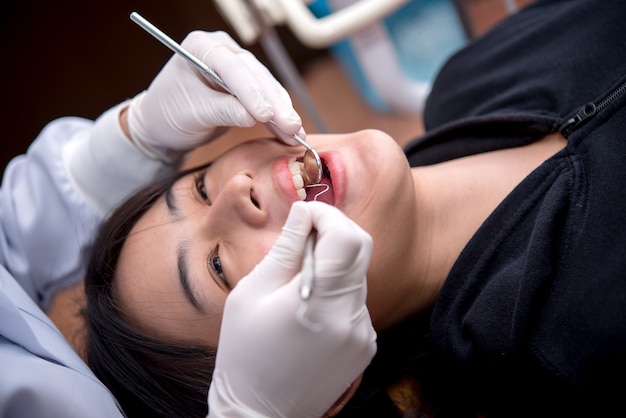 Specialist Dental hygienists check up and repair tooth of patient,Dental care concept