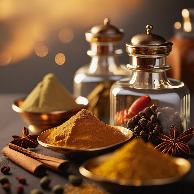 Photo specialty spices in the style of a flatlay product shot layout