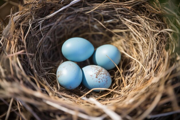 Photo speckled nest bird eggs natural generate ai