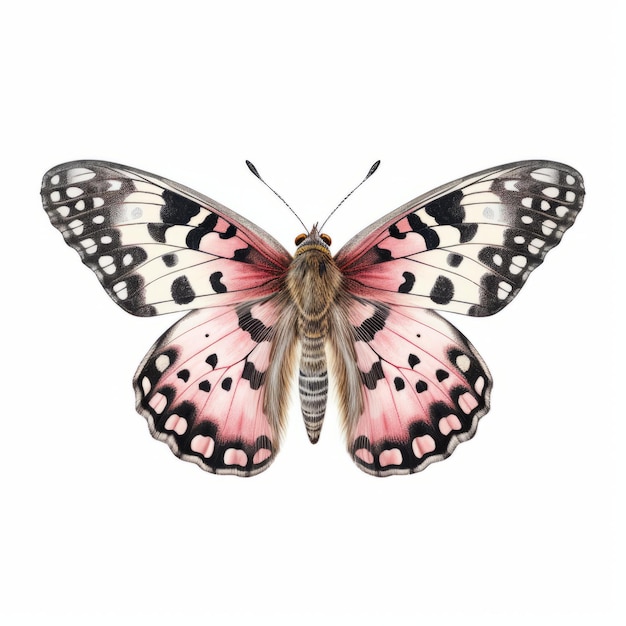 Изображение пятнистой деревянной бабочки с бледно-розовыми и черными крыльями