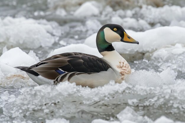 A spectacled eider among Arctic ice floes