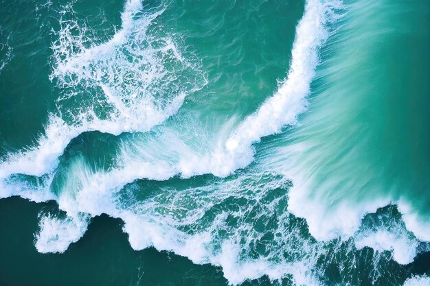 Spectaculaire luchtfoto bovenaanzicht achtergrondfoto van oceaan zeewater spatten