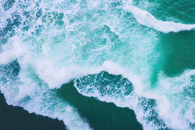 Spectaculaire luchtfoto bovenaanzicht achtergrondfoto van oceaan zeewater spatten