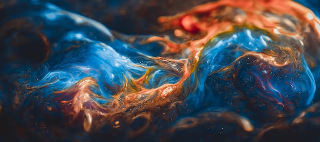 Spectaculaire scène van blauworanje inkt die zich beweegt Digitale kunst 3D-illustratie