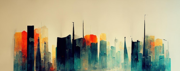 Spectacular abstract city in orange and teal Digital art 3D illustration