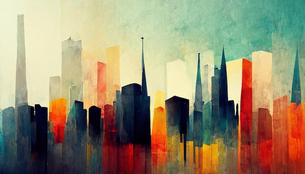 Spectacular abstract city in orange and teal Digital art 3D illustration