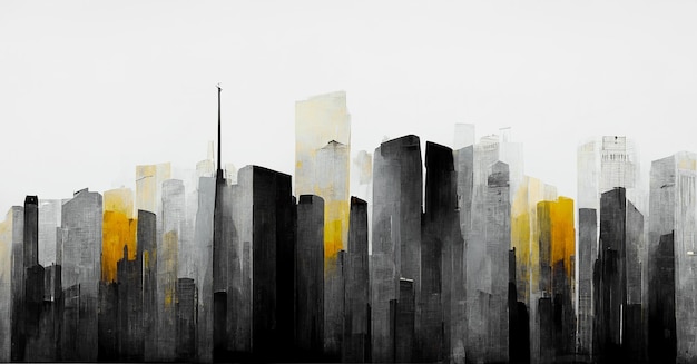 Spectacular abstract cityscape black and gold Digital art 3D illustration