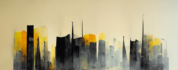 Spectacular abstract cityscape black and gold Digital art 3D illustration