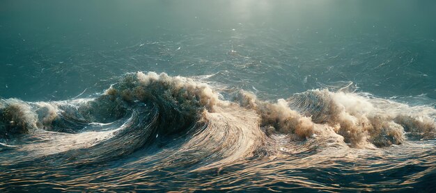 Spectacular abstract scene of an ocean tidal wave Digital art 3D illustration