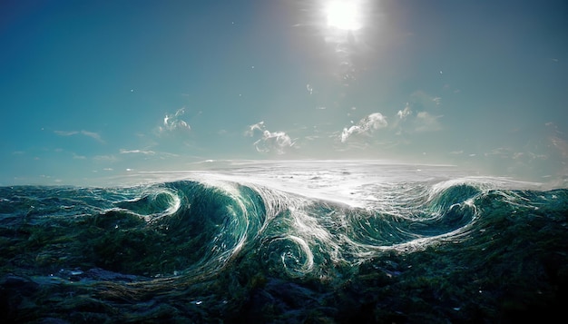 Spectacular abstract scene of an ocean tidal wave Digital art 3D illustration