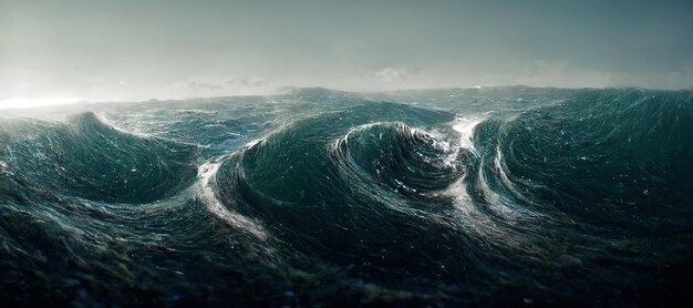 Spectacular abstract scene of an ocean tidal wave digital art\
3d illustration