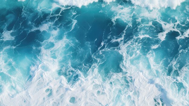 Spectacular aerial top view background photo of ocean sea water white wave splashing in the deep sea drone photo backdrop of sea wave in bird eye waves