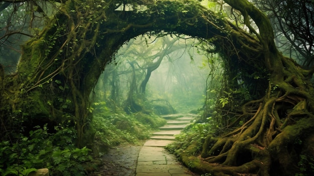 spectacular archway covered with vine in the middle