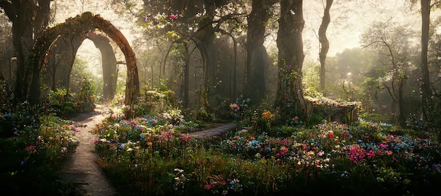 Spectacular archway in fantasy forest Digital art 3D illustration