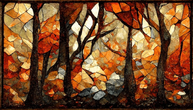 Spectacular autumnal forest abstract in mosaic Digital art 3D illustration