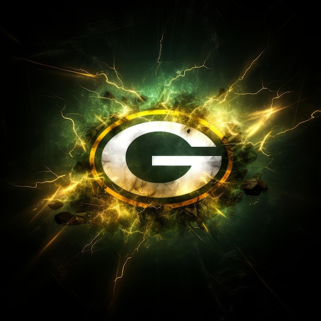 Photo the spectacular bioluminescent green bay packers a vibrant 3d symbol on a lightning background
