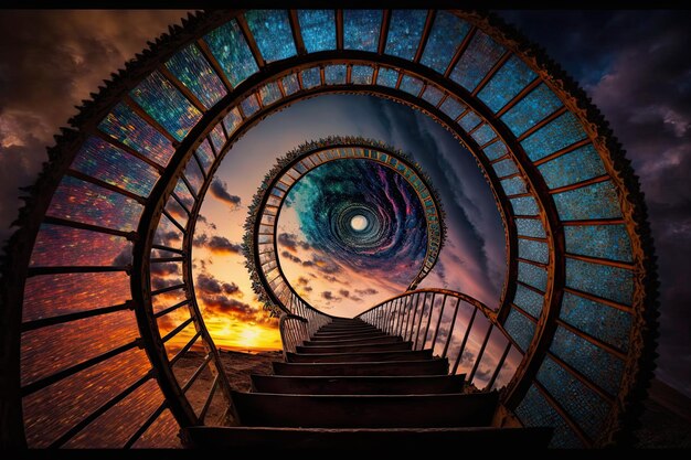 Photo spectacular carnival glass stairway into the heavens vibrant generative ai aig15