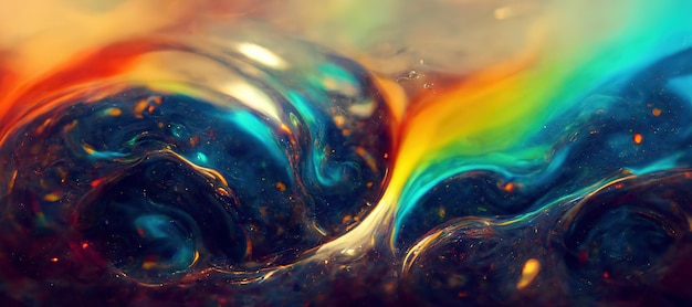 Spectacular colorful rainbow ink churning together Digital art 3D illustration