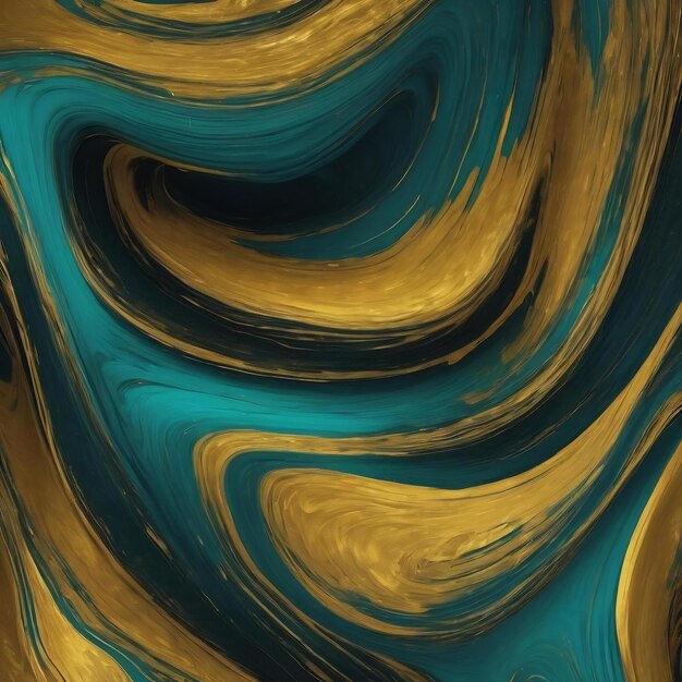 Spectacular dark teal and gold ink swirled around digital art 3d illustration