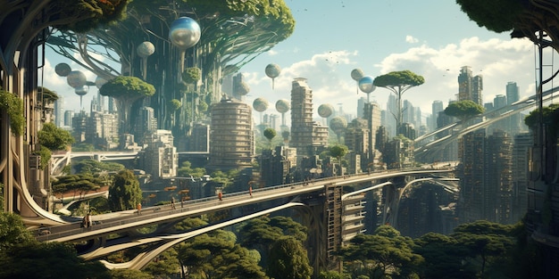 spectacular digital art 3d illustration futuristic esg city abundant in trees