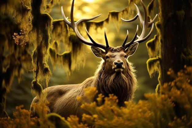 Spectacular Elk in a Dense Forest