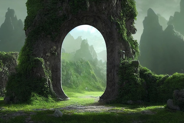 Portal Archway 배경 이미지가 있는 환상적인 판타지 장면