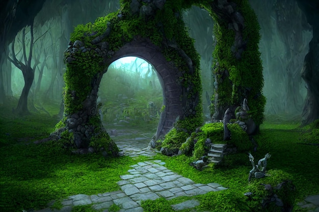 spectacular fantasy scene with a portal archway cover