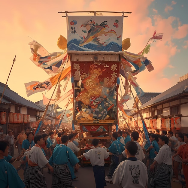 Photo spectacular festival procession in traditional japanese style