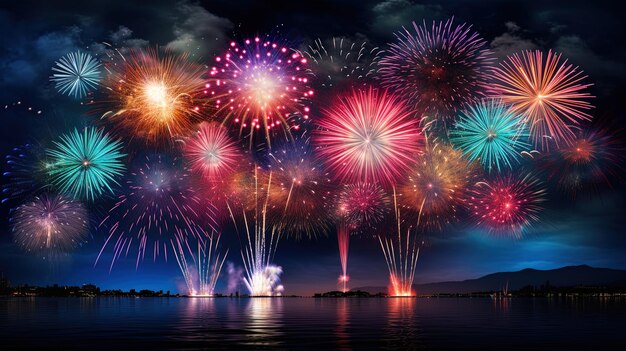 Spectacular fireworks showering the night with a kaleidoscope of colors