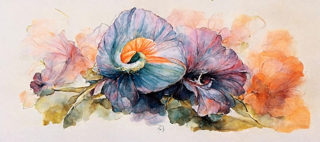 Spectacular fresh flower painted with watercolor Digital art 3D illustration