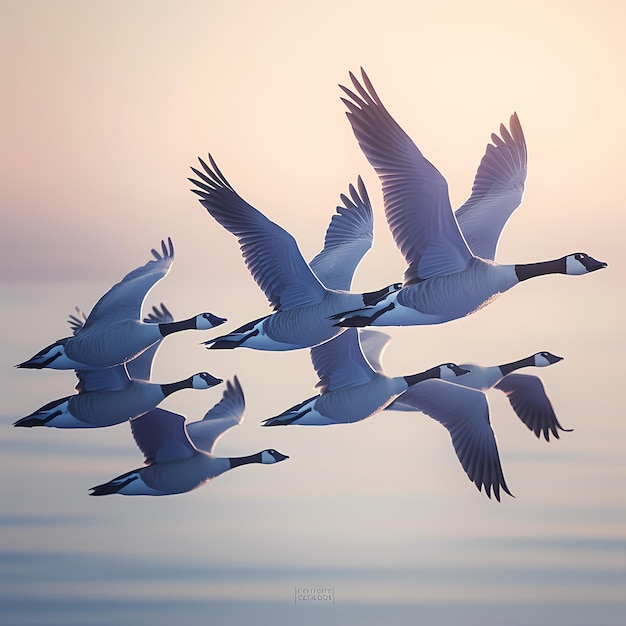 Photo spectacular geese flight in vformation