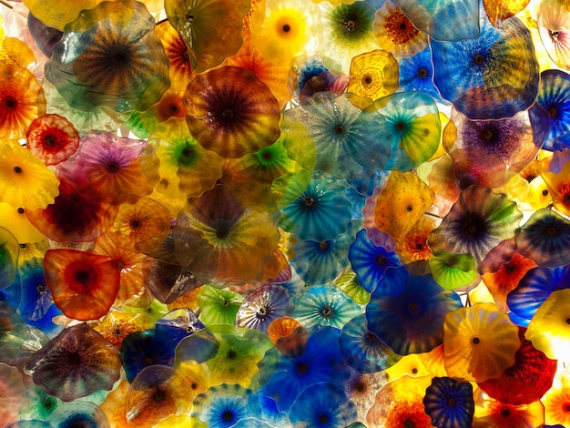 The spectacular glass ceiling art by Dale Chihuly in the lobby of the Bellagio in Las Vegas.