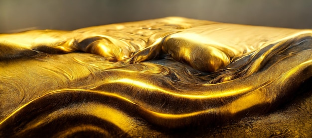 Spectacular glistening gold solid liquid waves abstract Digital 3D illustration