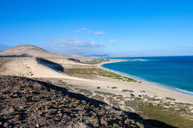 Spectacular golden sand beach in Sotavento, in the south of Fuerteventura