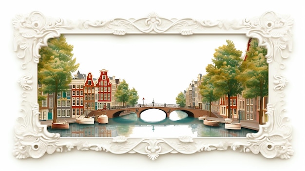 Spectacular image of amsterdam with a marble relief frame
