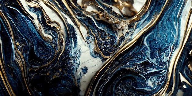 Spectacular image of dark blue and white liquid ink churning together with a realistic texture and great quality for abstract concept Digital art 3D illustration
