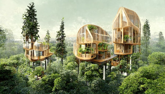 Spectacular image of sustainable tree house Digital art 3D illustration