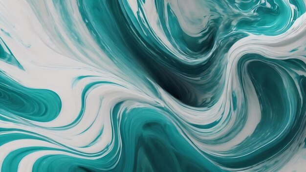 Spectacular image of teal and white liquid ink churning together with a realistic texture and great