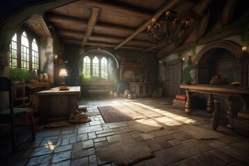 Spectacular interior of a fantasy medieval - Stock Illustration  [94850405] - PIXTA