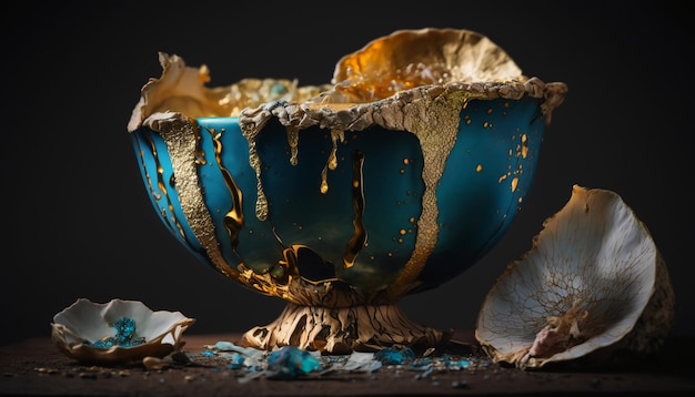 Spectacular kintsugi jade opal mushroom ceramic myceli