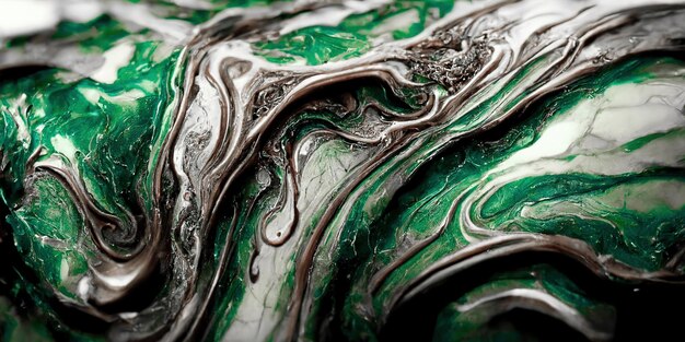 Spectacular macro image of black and golden liquid ink churning\
together