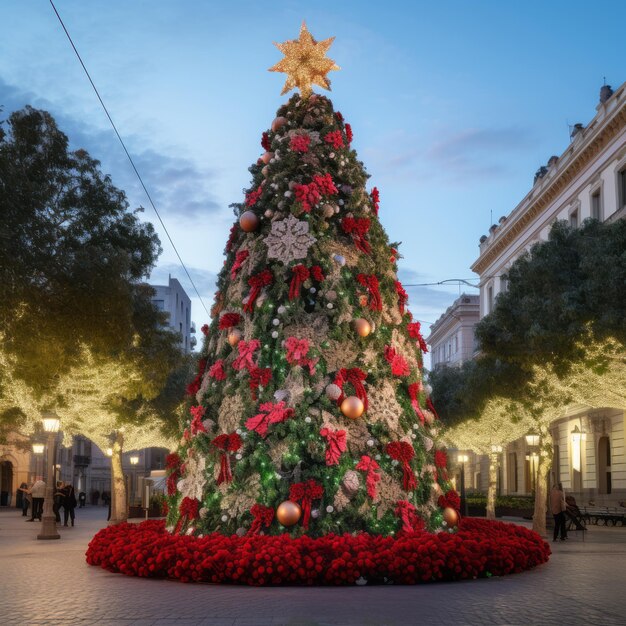 Photo a spectacular mix of tradition and modernity a historic square's giant christmas tree flourishes wi