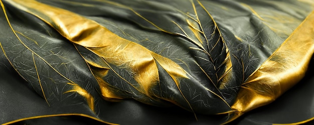 Spectacular pattern of black and gold silk Digital art 3D illustration