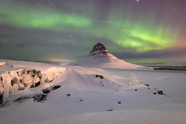 Spectacular photos of the Nature of Iceland with northern lights snow waterfalls frozen rivers