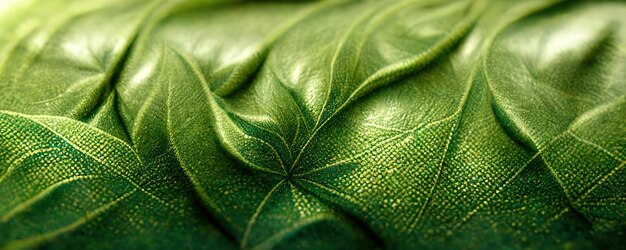 緑の葉の抽象的なクローズアップでは、壮大でリアルな詳細な葉脈と鮮やかな緑色が明らかになります。デジタル 3D イラストレーション マクロ アートワーク