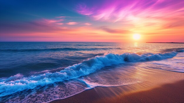 Photo spectacular seashore sunset with vivid colors and gentle waves