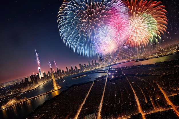 A spectacular show of fireworks lighting up the night sky