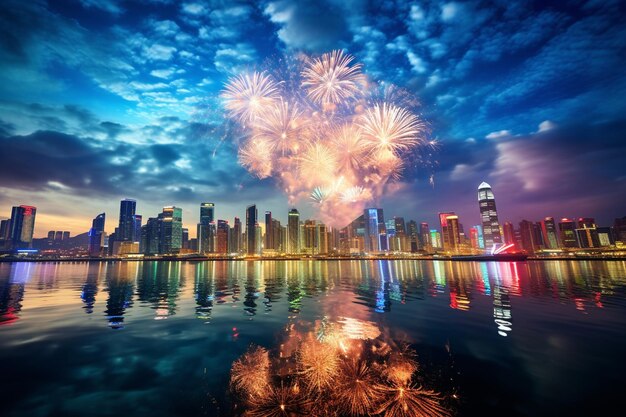 Spectacular skyline firework photo