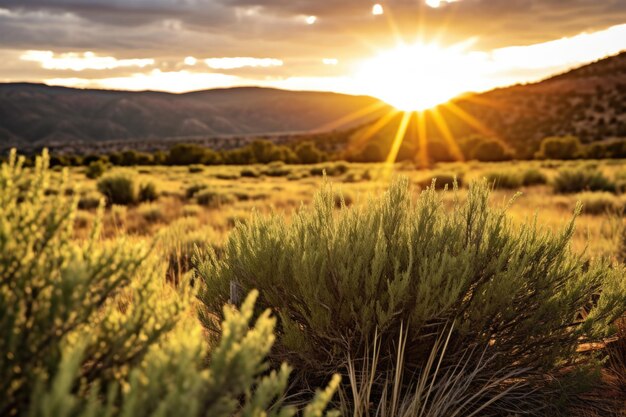 Photo spectacular southwest landscape serene sunset view of desert sage brush plants amidst stunning